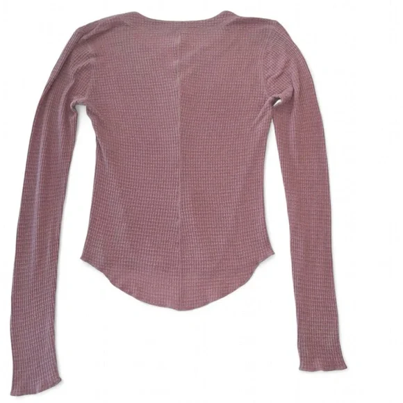 Free People Waffle Knit Henley Top Mauve Long Sleeve Boho Thermal S - Picture 8 of 9